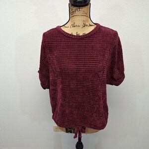 Lavender Sky Pullover Sweater Knit Stretch Short Sleeve Burgundy Women’s Size XL